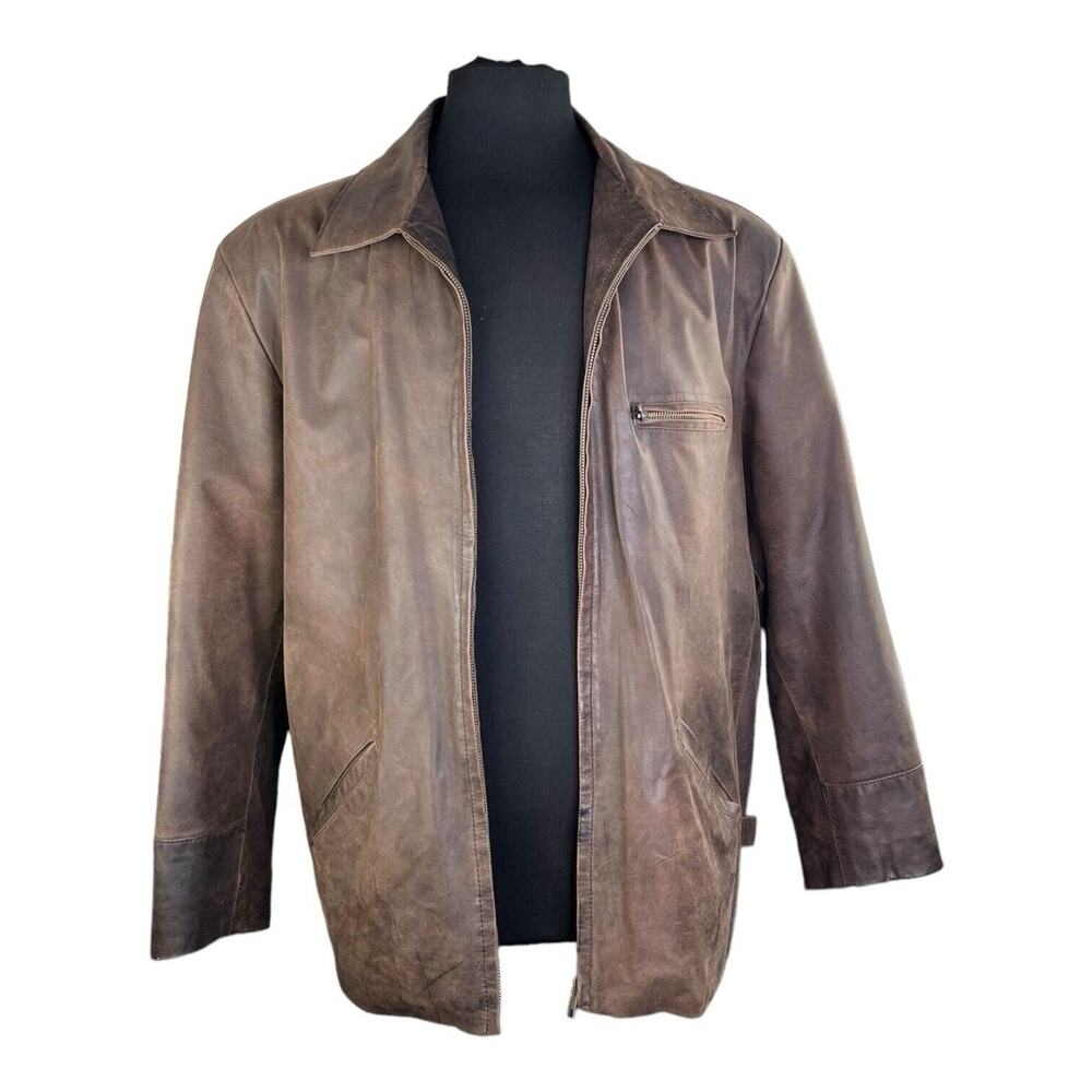 Vtg Argentinian Leather Jacket Sz L Full Zip Solid Heavy -Leather Shop. EUC READ